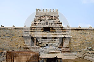 Details of carved Gopuram of Airavatesvara Temple, Darasuram, near Kumbakonam, Tamil Nadu, India