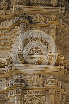 Details of a carved pillar of outer wall of Kevada Masjid , has minarets, globe like domes and narrow stairs, Built during the