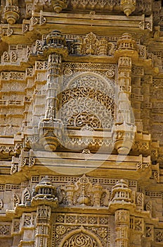 Details of a carved pillar of outer wall of Kevada Masjid Mosque, UNESCO protected Champaner - Pavagadh Archaeological Park, Guj