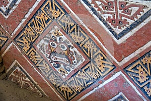 Details of carved wall at Huaca de la Luna archaeological site - Trujillo, Peru