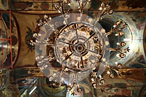 Details of chandelier in russian orthodox church in Moscow