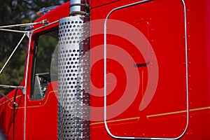 Details of chrome and paint chic classic red truck