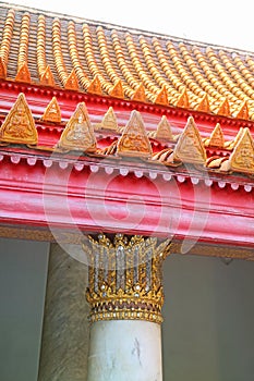 Details of the Cloister Tiled Roof of The Marble Temple or Wat Benchamabophit in Bangkok, Thailand