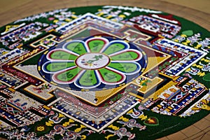 Details of colourful sand Mandala.
