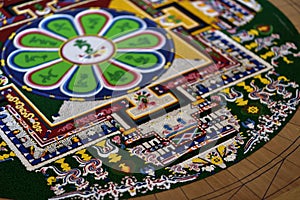 Details of colourful sand Mandala.