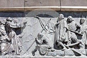 Details of Columbus Monument, Barcelona, Spain.