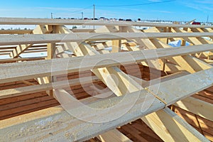 Details of construction wooden roof, roofing timber structure system.