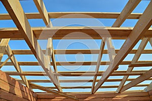 Details of construction wooden roof, roofing timber structure system.