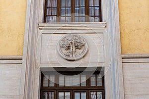 Details of the Decoration on the Wall of the Building of the Italian National Institute of Statistic in the Centre of Rome