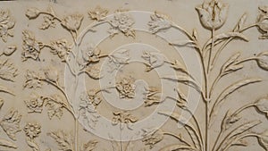 Details of the design of the ancient mausoleum of the Taj Mahal.