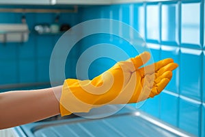 Details of Domesticity: Blue Kitchen, Yellow Gloves.