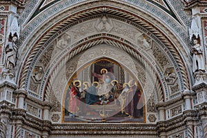 Details of the exterior of the Cattedrale di Santa Maria del Fiore Cathedral of Saint Mary of the Flower.