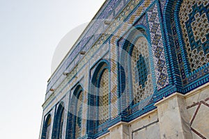 Details of the facade decoration of the Dome of the Rock, Mount Temple, Jerusalem. Islamic arts