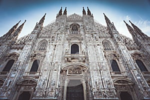 Details of facade of gothic cathedral Duomo of Milano