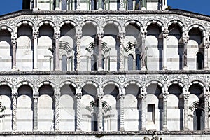 Details of the facade of the San Martino Cathedral in Lucca