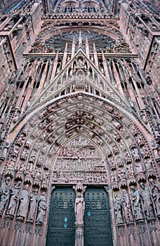 Details of the facade of Strasbourg Cathedral, France