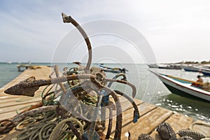 Details of a fishing boat anchor in Margarita Island photo