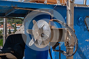 Details of the fishing ship. Fishing boat in the sea