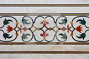 Details of the floral inlays of the taj mahal in Agra