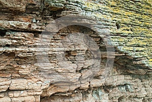 Details of geological formation of limestone layers