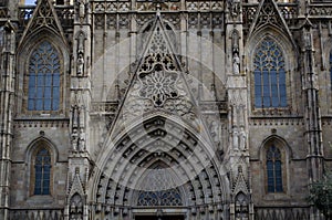 Details of the gothic cathedral of Barcelona, headquarters of the Archbishopric of Barcelona, in Catalonia, Spain