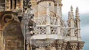 details of Gothic construction of cathedral of Seville photo