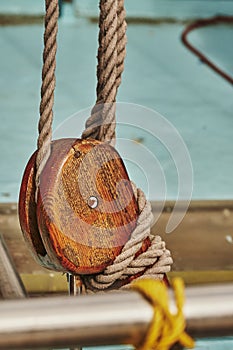 Details of a historic sailing boat anchored in the port of the hanseatic city of Greifswald
