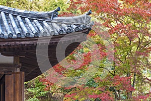 Details of historical Japanese building in Kyoto in Japan