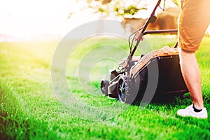 details of industrial lawnmower, machinery. Gardening details and landscaping