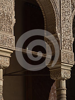 Details inside of the Alhambra, Granada. Patio de los Leones