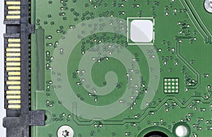 Details of an internal hard disk drivers. Close up. Data, hardware and information concept
