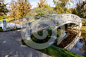 Details of a iron bridge and Riverwalk around Bade-Baden village