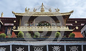 Details of the Jokhang Temple in Lhasa, Tibet. It is one of the famous Buddhist monasteries in Lhasa