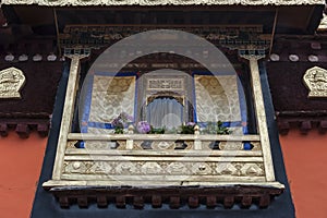 Details of the Jokhang Temple in Lhasa, Tibet. It is one of the famous Buddhist monasteries in Lhasa