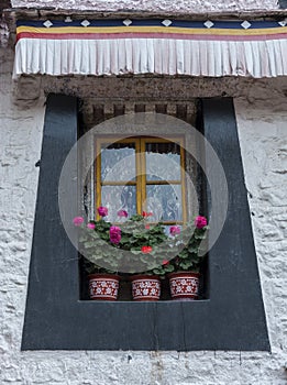 Details of the Jokhang Temple in Lhasa, Tibet. It is one of the famous Buddhist monasteries in Lhasa