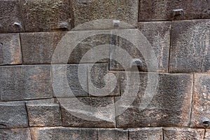 Details of masonry of Coricancha, famous temple in the Inca Empire at Cuzco, Peru