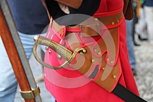 Details of military apparel used for the changing of the guards in Union Square Timisoara a theatrical reenactment of a historical