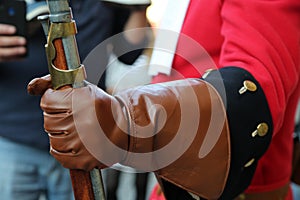 Details of military apparel used for the changing of the guards in Union Square Timisoara a theatrical reenactment of a historical