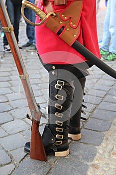 Details of military apparel used for the changing of the guards in Union Square Timisoara a theatrical reenactment of a historical