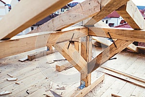 Details of new construction site - roof building with timber