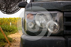 Details of an off road car before race