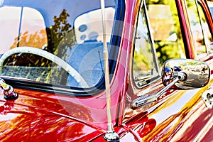 Details of an old, classic car, retro vehicle.