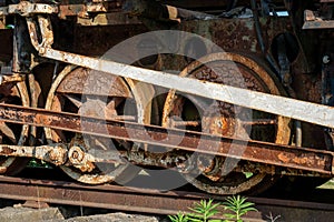 Details of the old rusty train locomotive, wheel