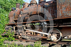 Details of the old rusty train locomotive, wheel