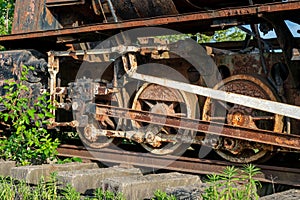 Details of the old rusty train locomotive, wheel