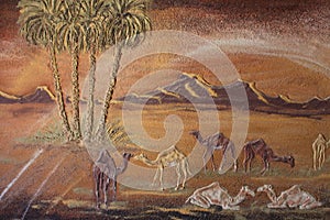 Details of paintings in the Badr museum owned by local egyptian artist, Badr Abdel-Moghni Ali, Farafra Oasis, Egypt