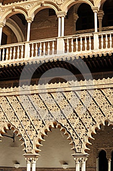 Details of the Patio de las Doncellas in the Real Alcazar Royal Alcazars in Seville, Spain.