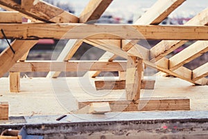 Details of roof system at construction site. Industrial building