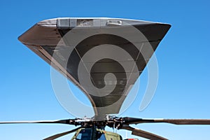 Details of the rotor and part of the body of modern military helicopters closeup