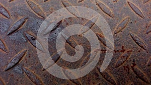 Details of a rusty ancient steel plate with some wet parts